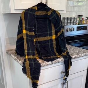 Plaid Triangle Scarf with Fringe